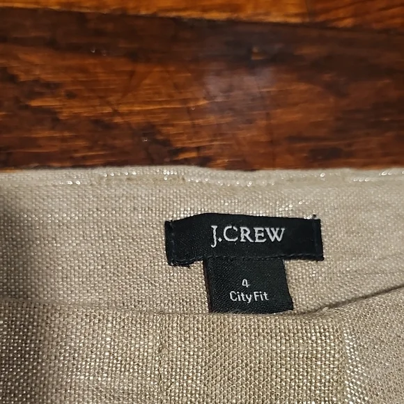 J. Crew City Fit 100% Linen Shiny Metallic Beige Bermuda Shorts Tailored Fit - Picture 2 of 9
